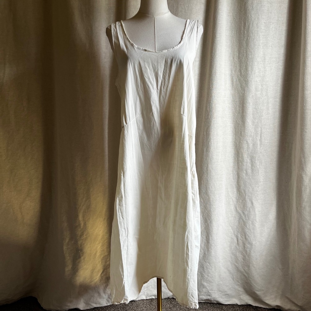 Vintage 1930s 1940s White Cotton Prairie Slip Dress Minimalist Nightgown M/L - Picture 6 of 6